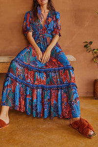 Robe longue Léopard cool à volants - Bleu