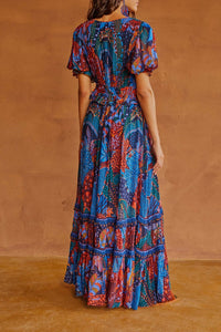 Robe longue Léopard cool à volants - Bleu