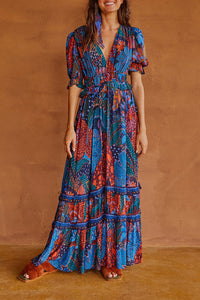 Robe longue Léopard cool à volants - Bleu