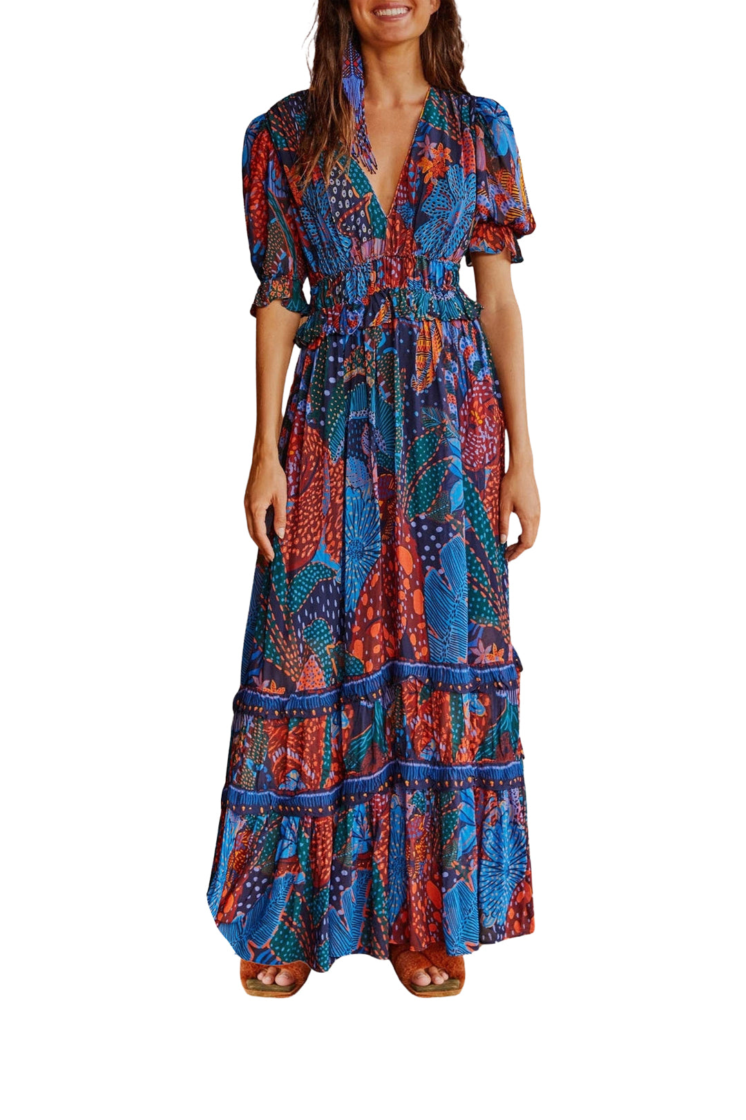 Robe longue Léopard cool à volants - Bleu