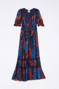 Robe longue Léopard cool à volants - Bleu