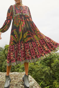 Tropical Forest midi dress - Black