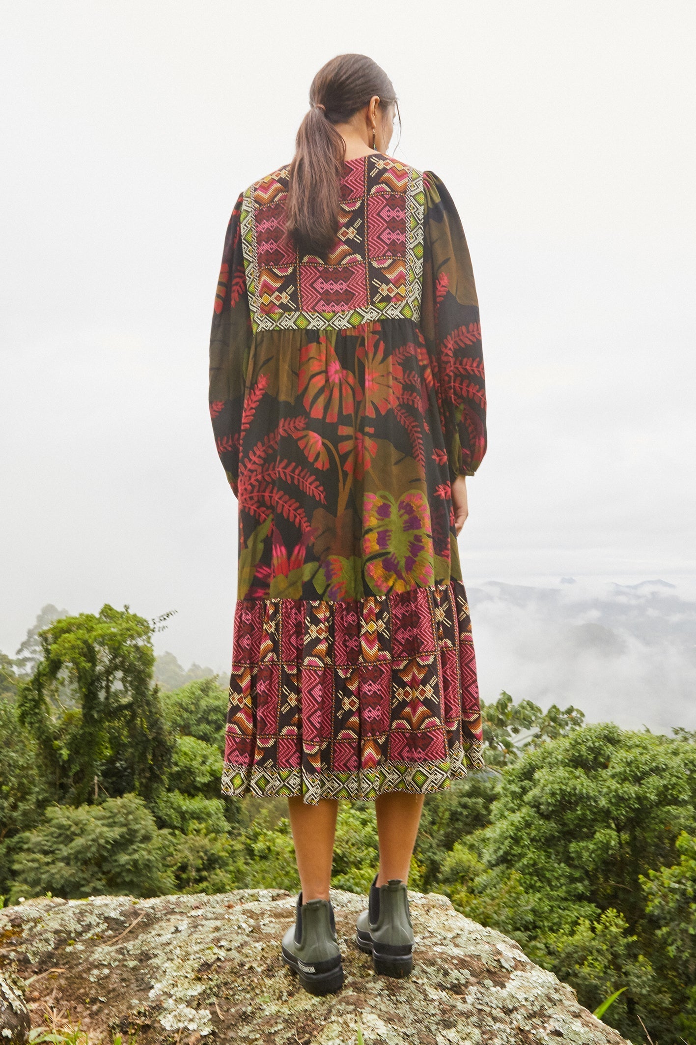 Tropical Forest midi dress - Black