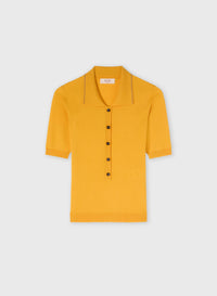 YELLOW JERSEY STITCH KNIT POLO WITH CONTRASTING STRIPE DETAIL