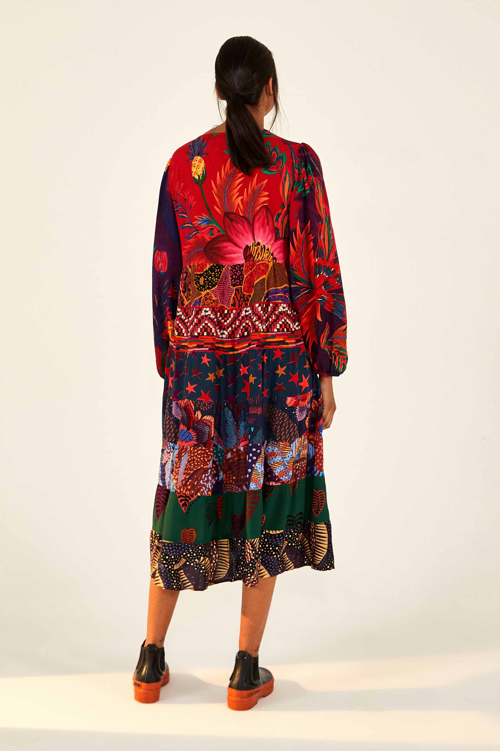 Robe midi tunique à imrpimé - Noir