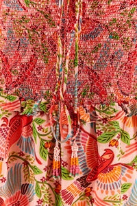 Robe midi Macaw Flight à manches bouffantes en coton - Rose