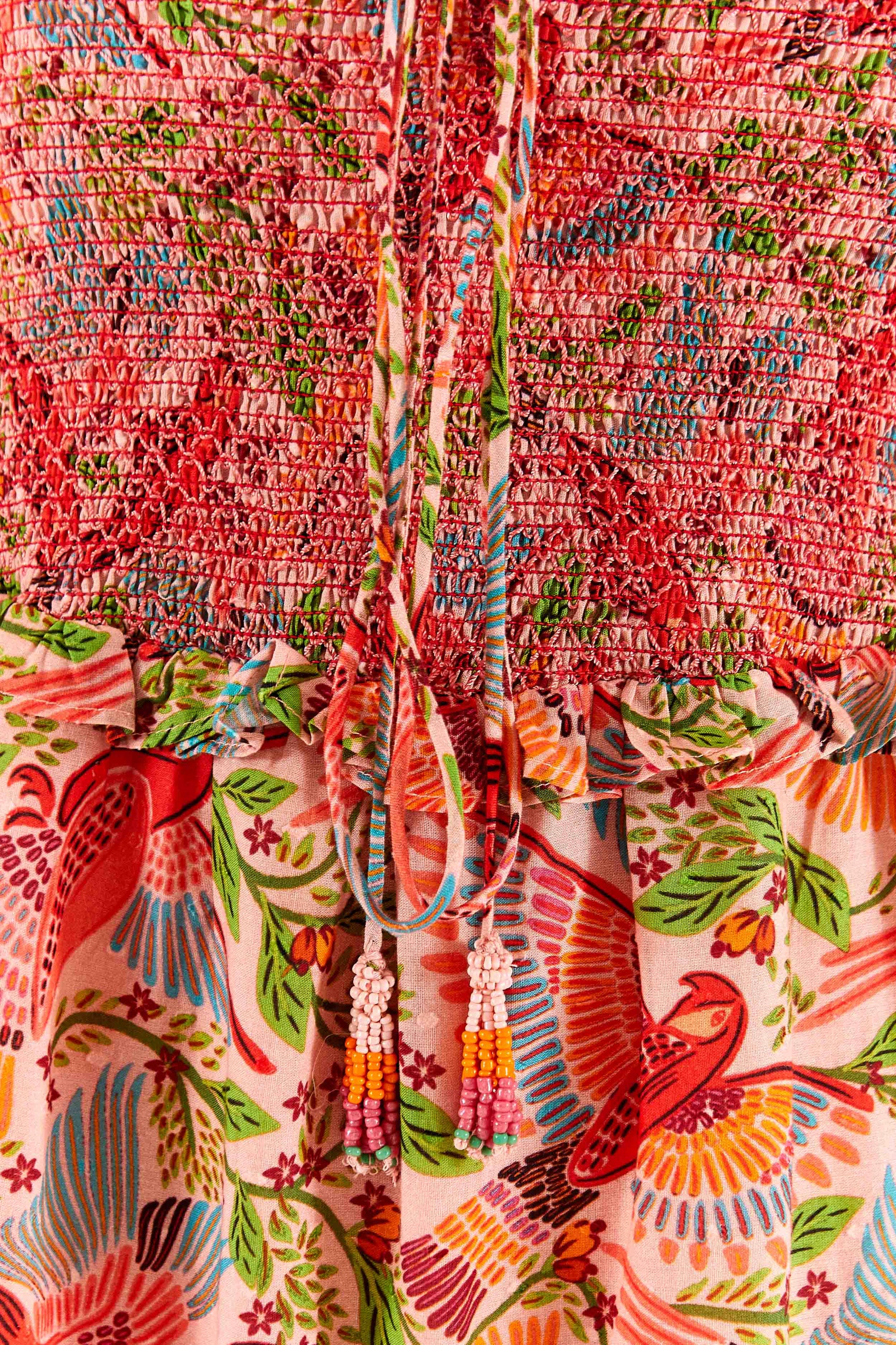 Robe midi Macaw Flight à manches bouffantes en coton - Rose