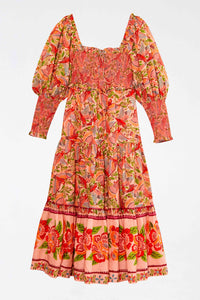 Robe midi Macaw Flight à manches bouffantes en coton - Rose