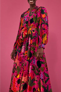 Robe longue chemise Léopards pop - Rose