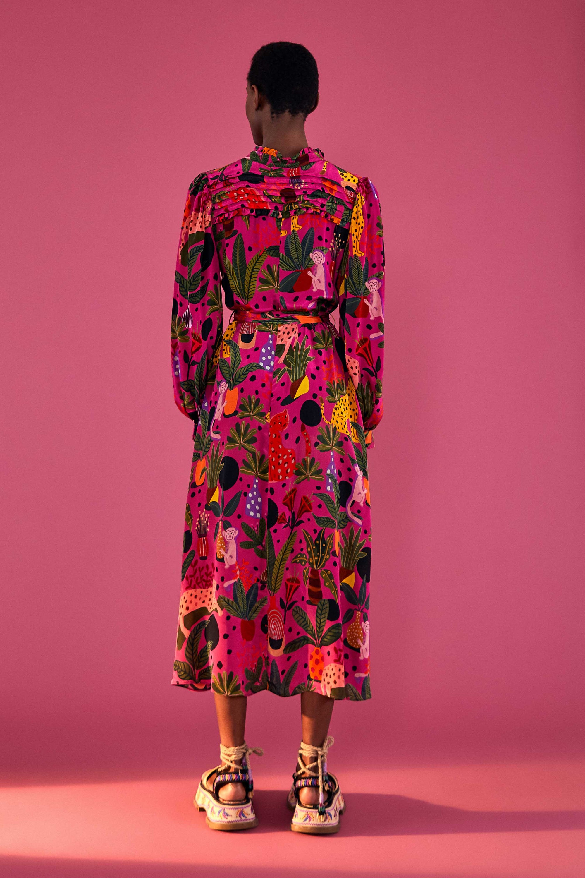 Robe longue chemise Léopards pop - Rose