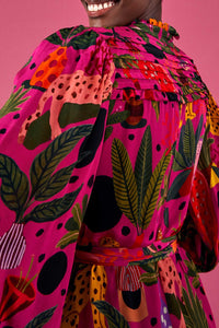 Robe longue chemise Léopards pop - Rose