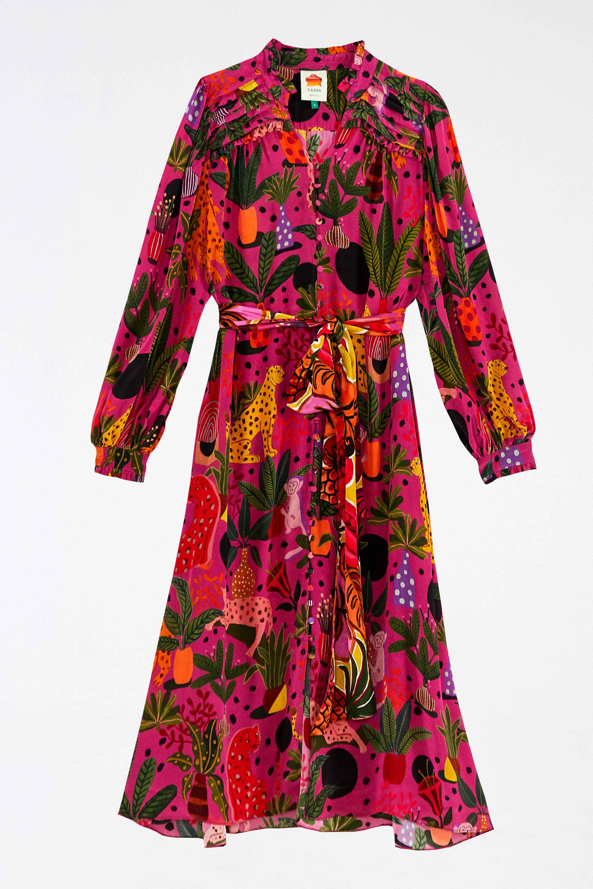 Robe longue chemise Léopards pop - Rose