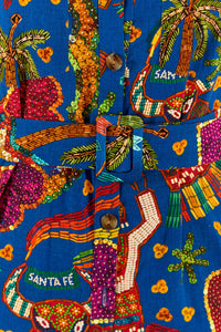Combi-short Folk Party ceinturée en lin - Bleu