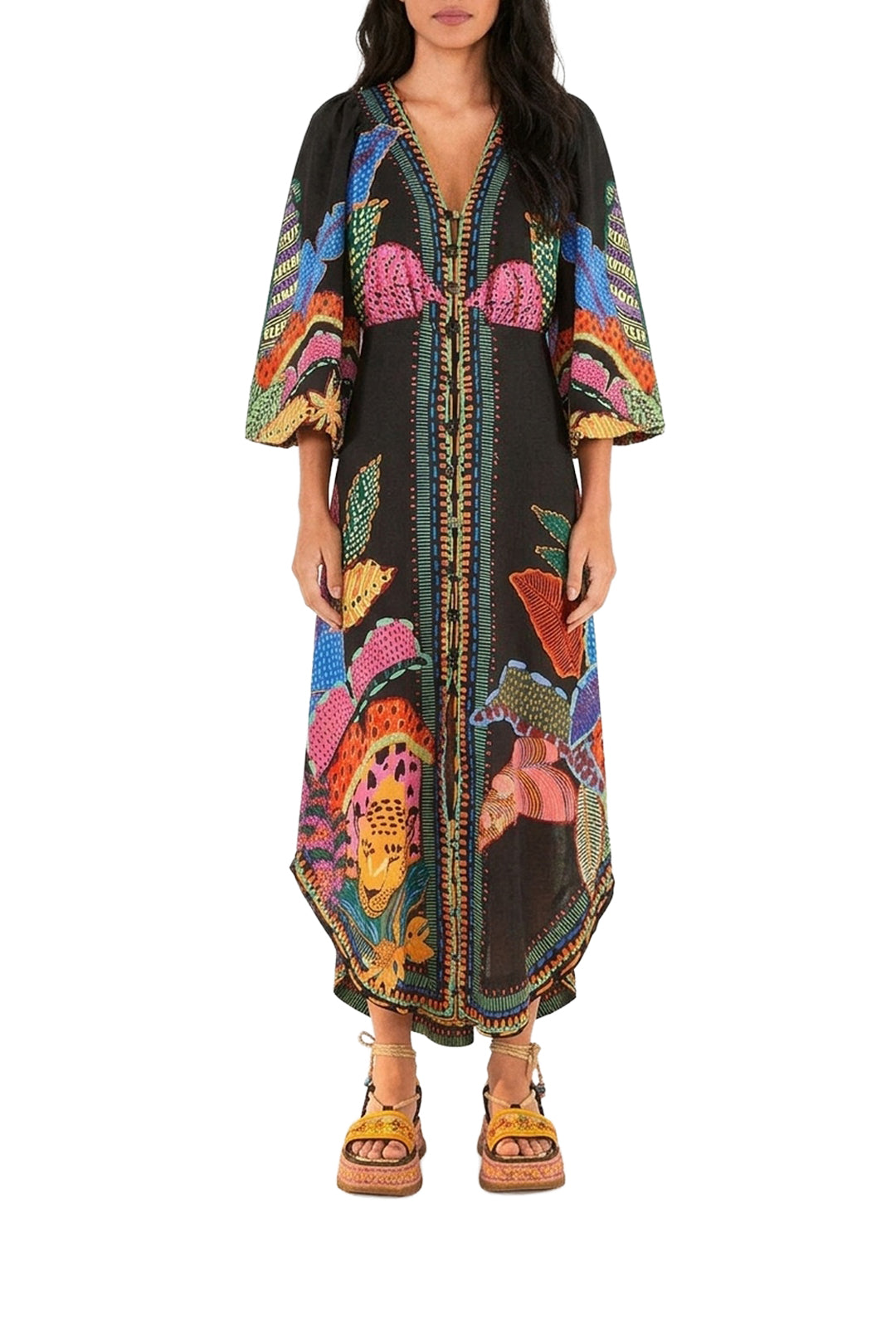 Robe longue Léopards cool en lin - Multicolore