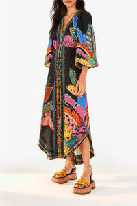 Robe longue Léopards cool en lin - Multicolore