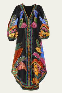 Robe longue Léopards cool en lin - Multicolore