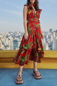 Robe midi Forest Birds - Rouge