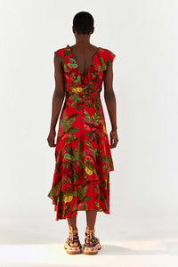 Robe midi Forest Birds - Rouge
