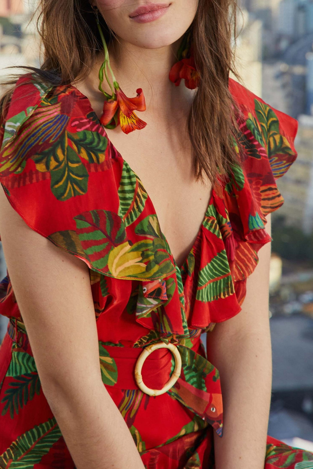Robe midi Forest Birds - Rouge