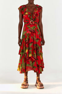 Robe midi Forest Birds - Rouge