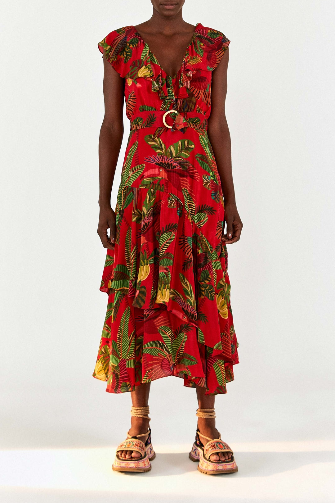Robe midi Forest Birds - Rouge