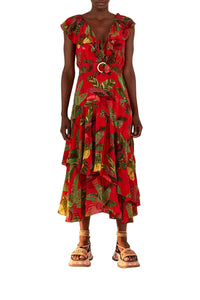 Robe midi Forest Birds - Rouge