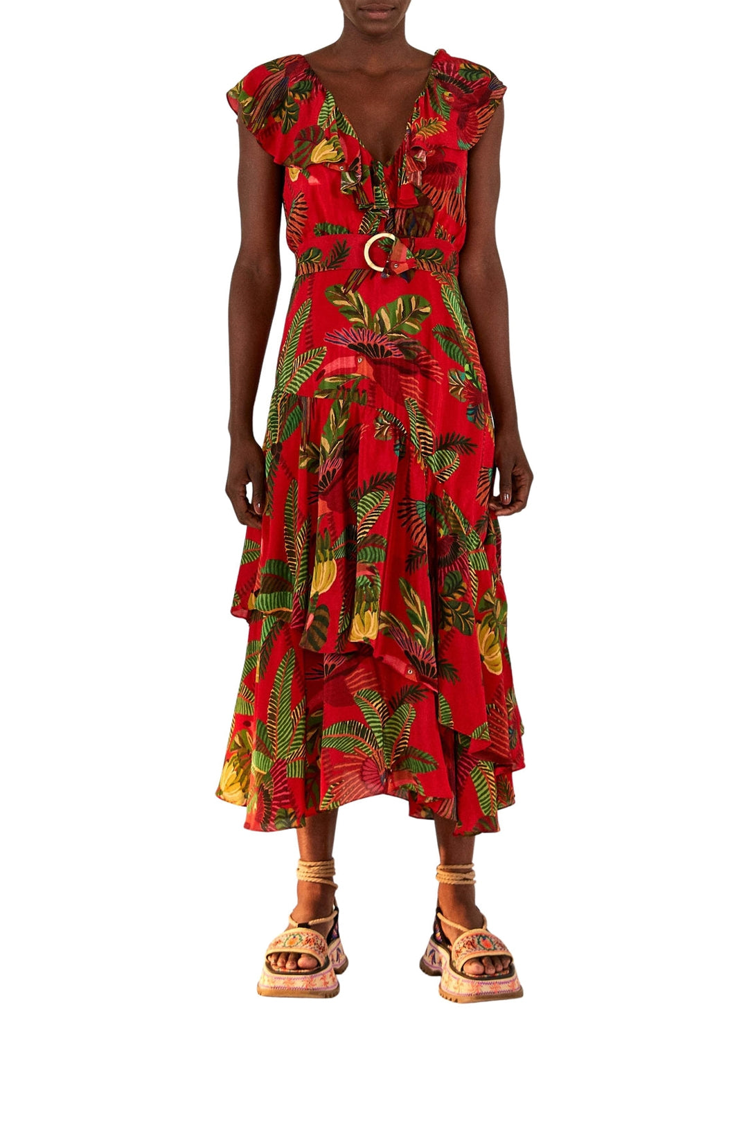 Robe midi Forest Birds - Rouge