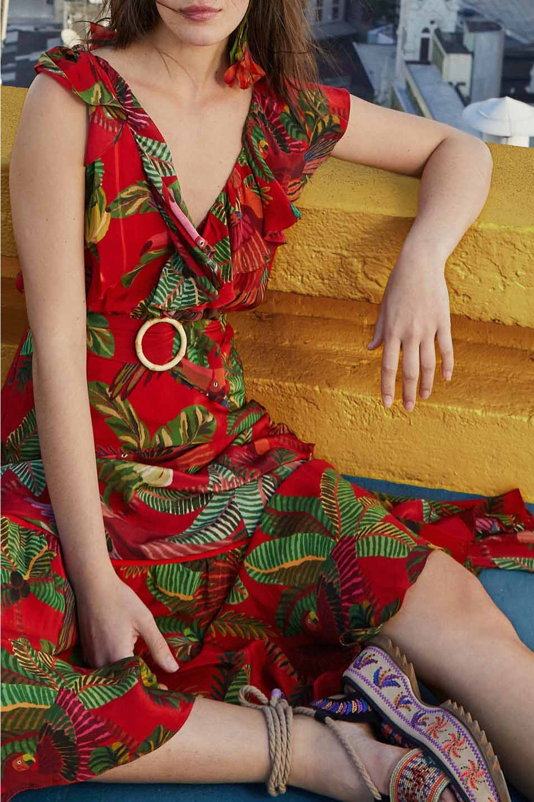 Robe midi Forest Birds - Rouge