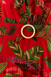Robe midi Forest Birds - Rouge