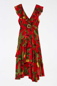 Robe midi Forest Birds - Rouge