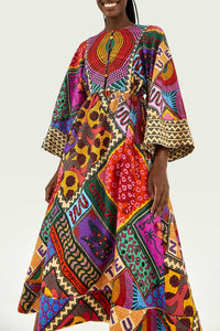 Linen print midi dress - Multicolour
