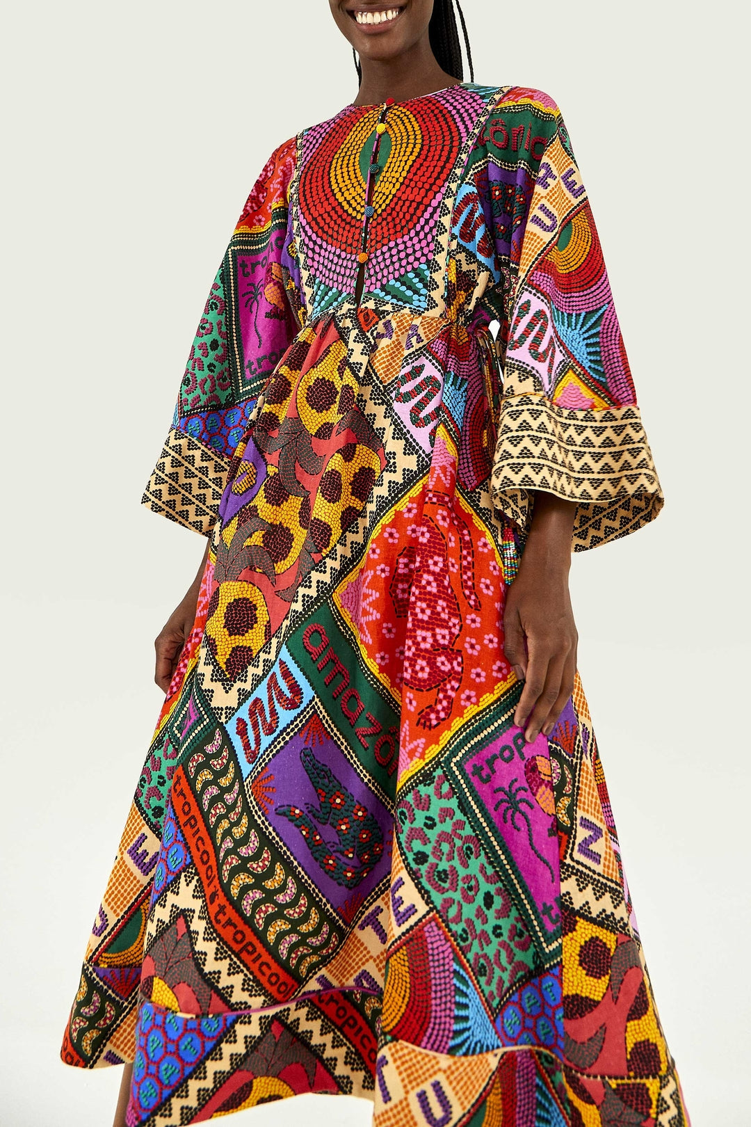 Linen print midi dress - Multicolour