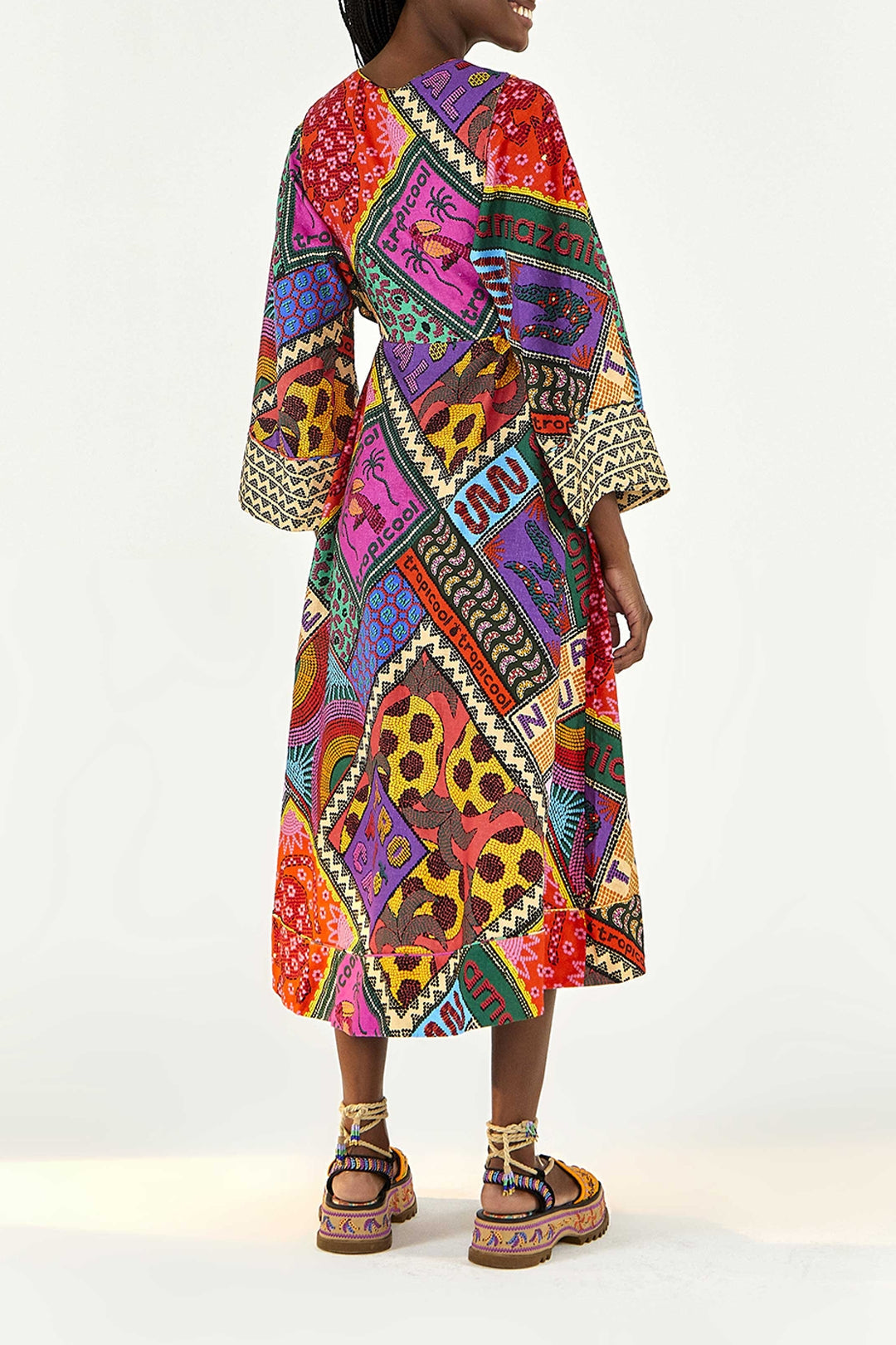 Linen print midi dress - Multicolour