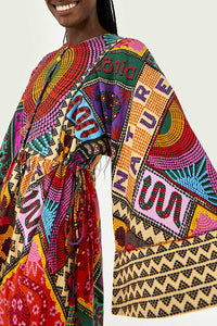 Linen print midi dress - Multicolour