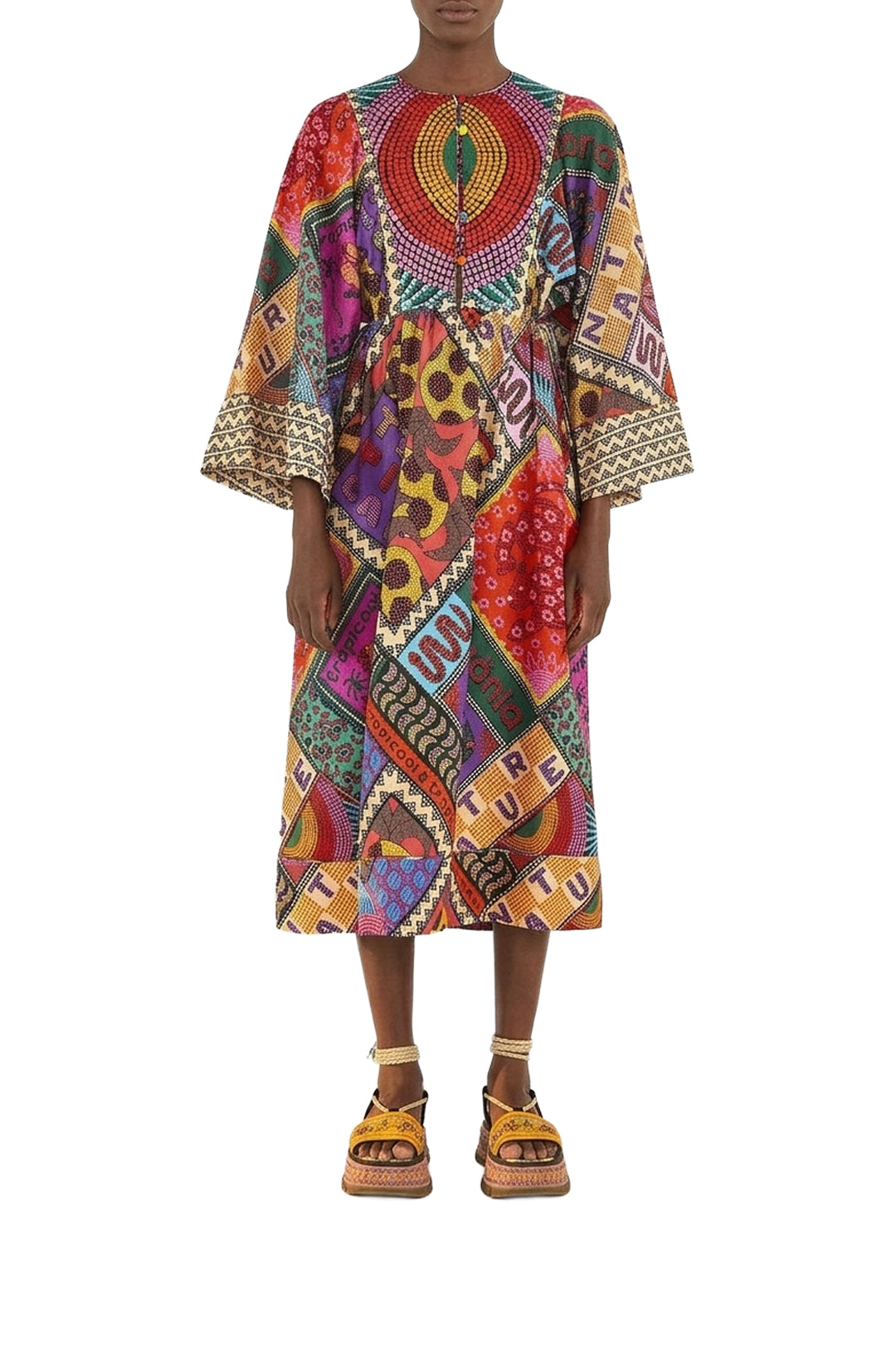 Linen print midi dress - Multicolour