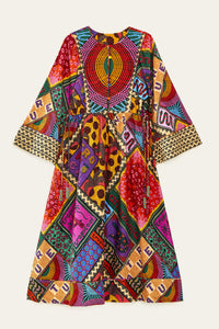 Linen print midi dress - Multicolour