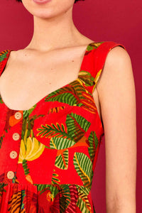 MEDIA OFF LINE_Robe courte Forest Birds en lin - Rouge