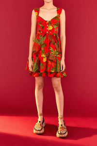 MEDIA OFF LINE_Robe courte Forest Birds en lin - Rouge