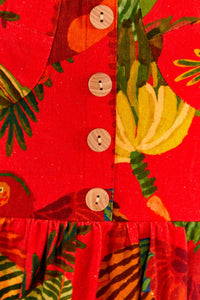 MEDIA OFF LINE_Robe courte Forest Birds en lin - Rouge