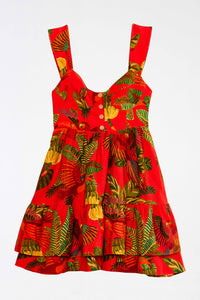 MEDIA OFF LINE_Robe courte Forest Birds en lin - Rouge