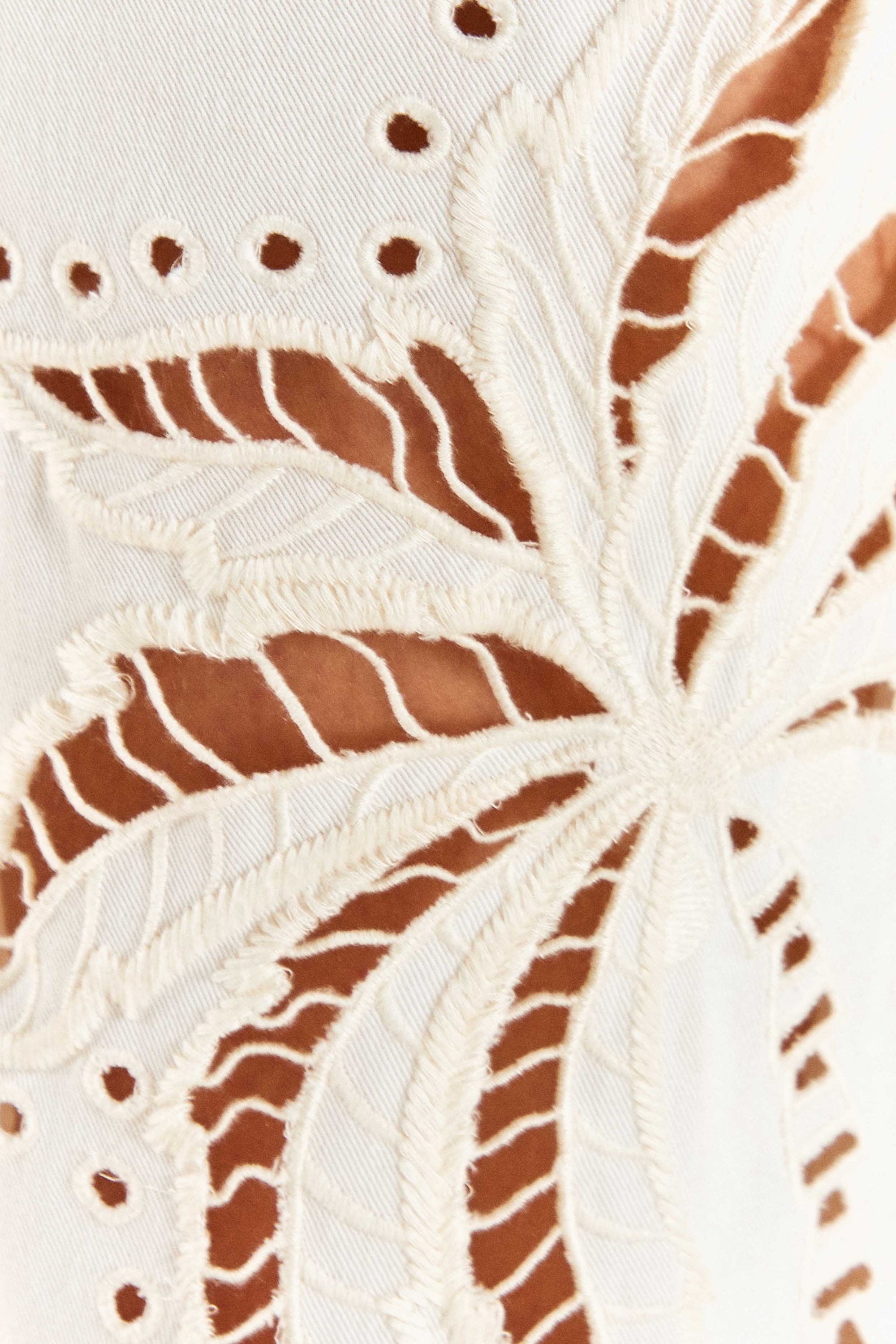 Pantalon brodé Palmiers en coton - Blanc