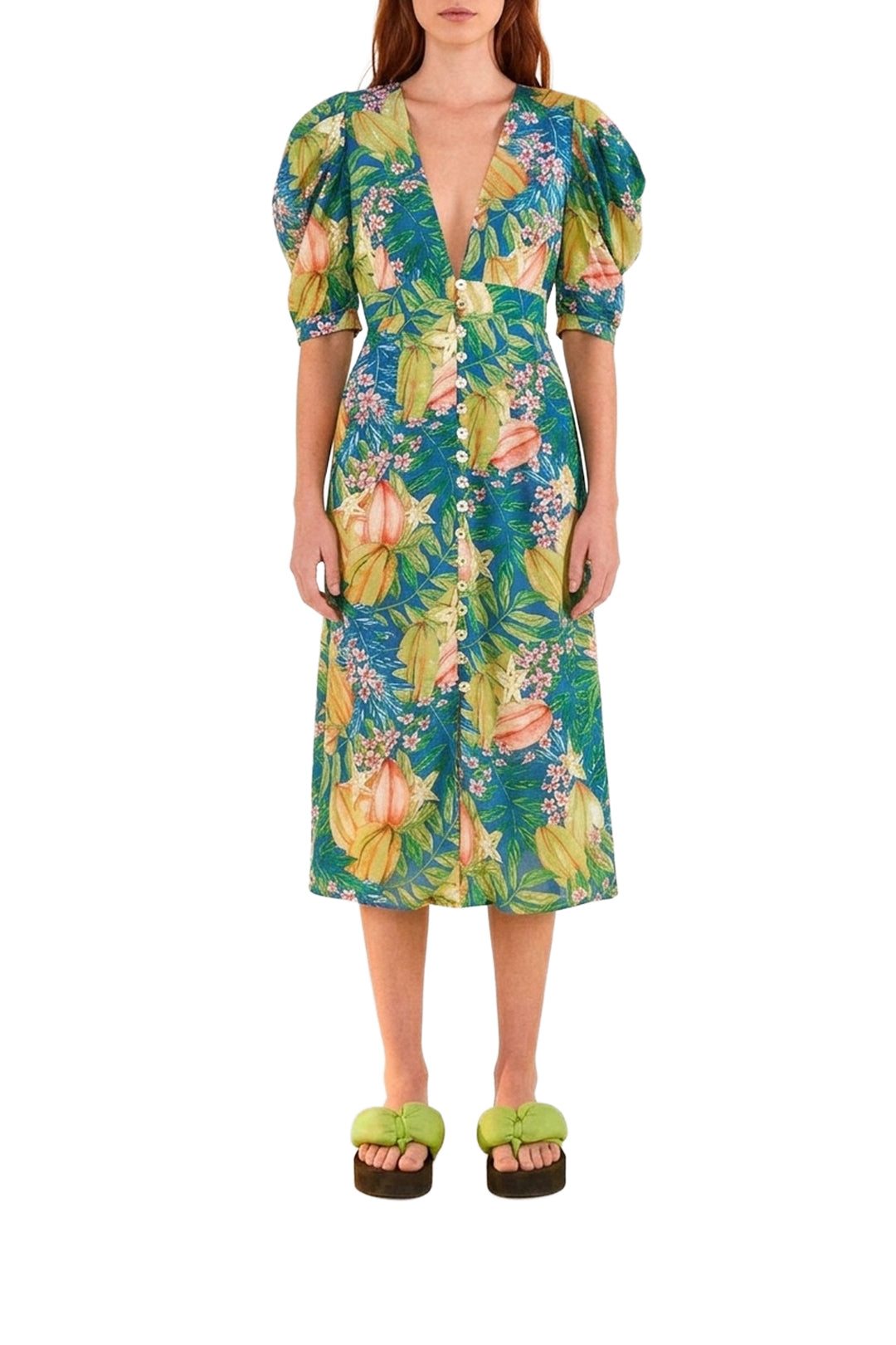 Star Fruits midi dress in cotton - Green