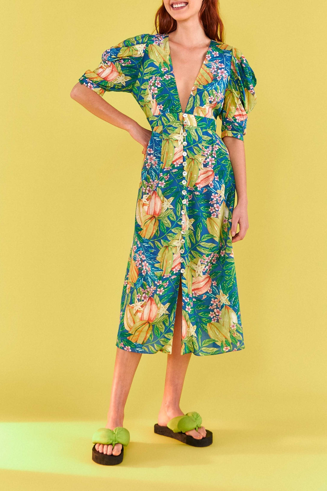 Star Fruits midi dress in cotton - Green