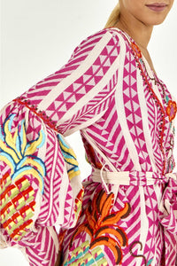 Kimono brodé en coton - Rose