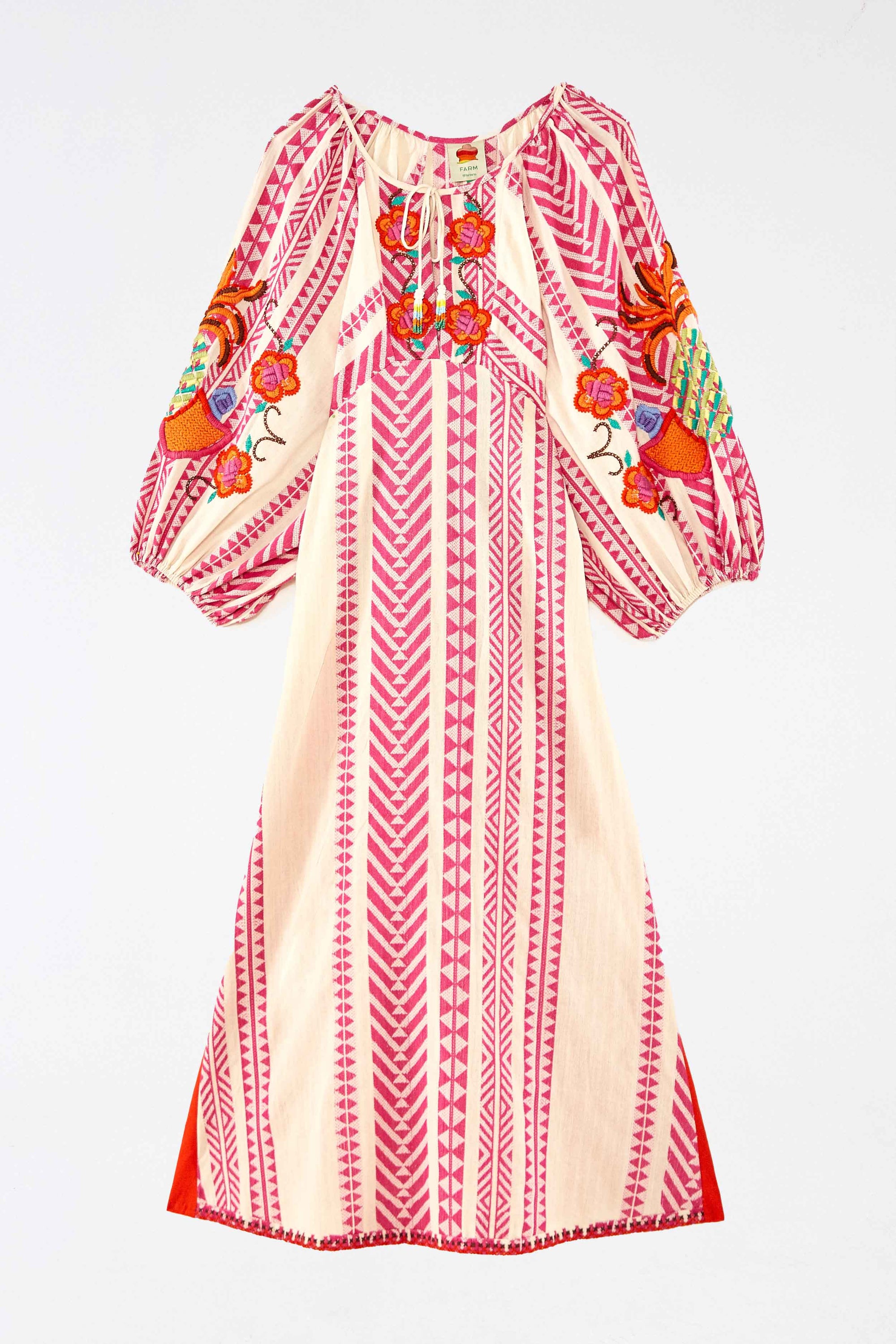 Robe longue brodée en coton - Rose
