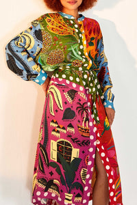 Rainbow Earth shirt midi dress - Multicoloured