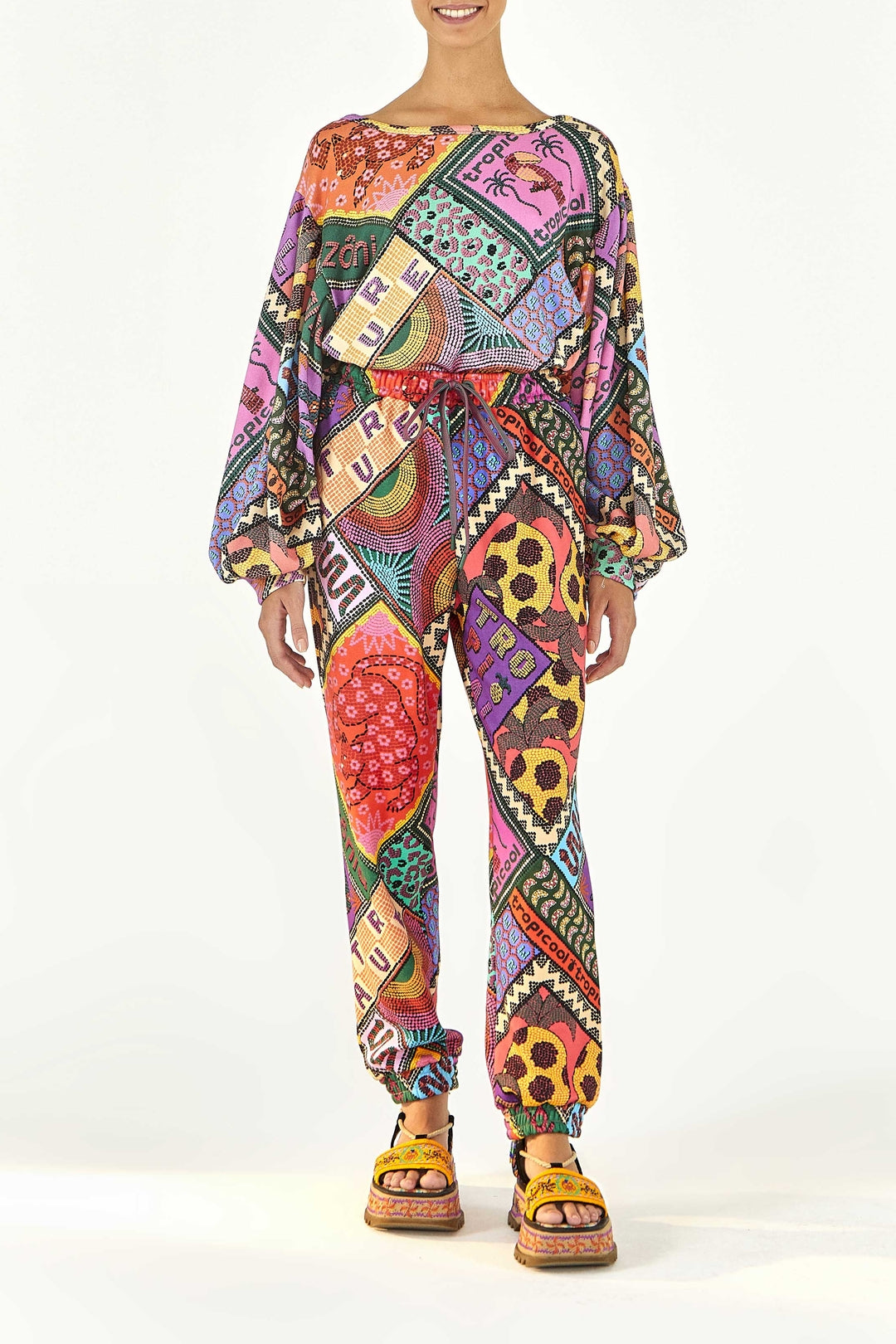 Pantalon de survêtement en coton mélangé - Multicolore