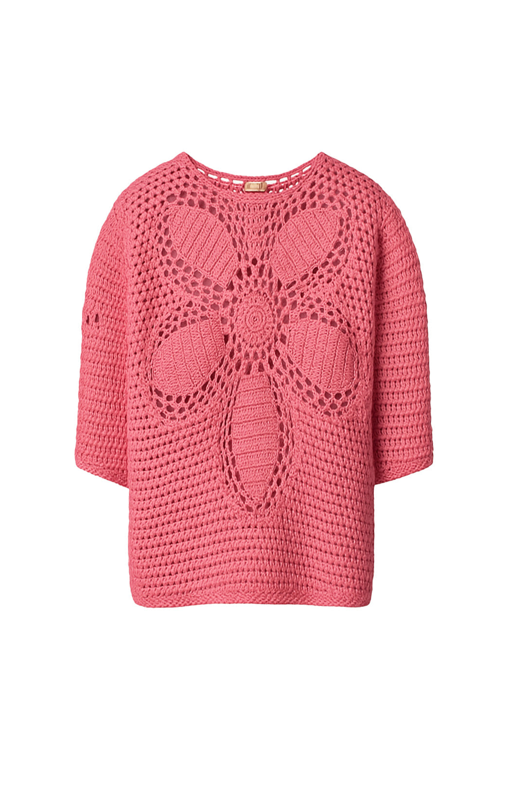 Pull à fleurs en crochet - Rose