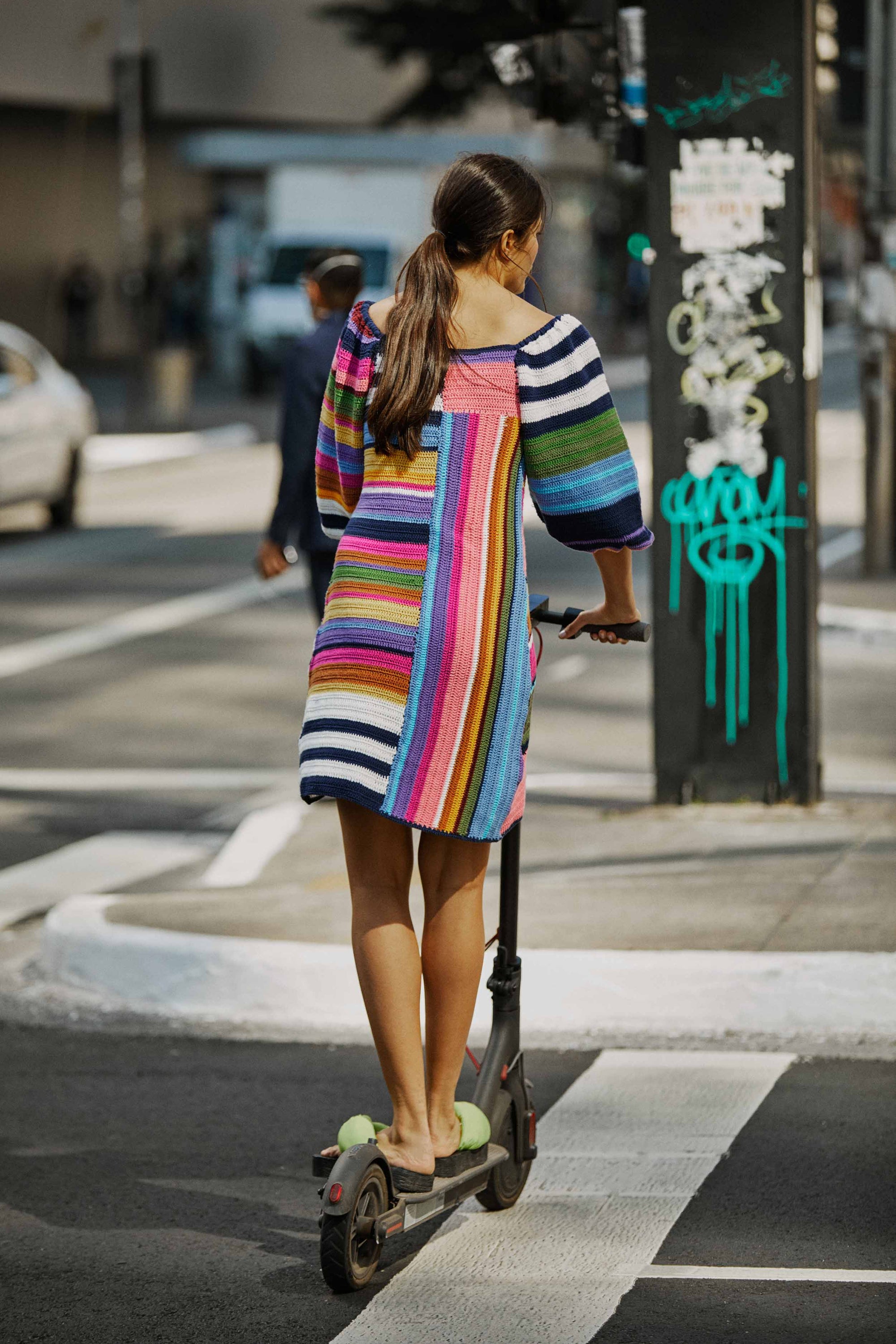 MEDIA OFF LINE_Robe courte à rayures en coton - Multicolore