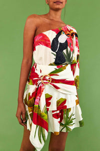 Jupe courte Spring Forest en lin - Multicolore